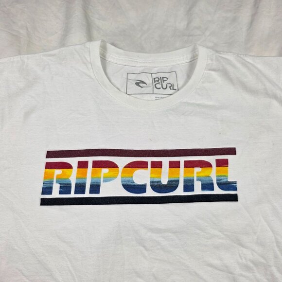 Rip Curl Mens 2XL White Rainbow Logo Graphic T Shirt Short Sleeve Casual Wear - Picture 3 of 8
